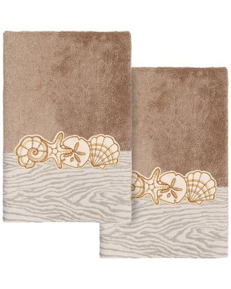 Linum Home Textiles 100% Turkish Cotton Shell Row 2Pc Embellished Hand Towel Set