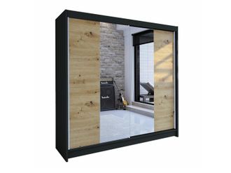 Mirjan24 Armario Closico 138, Negro + Roble Artisan, 215x180x58cm, Puertas De Armario: Correderas, N&uacute;mero De Estantes: 0