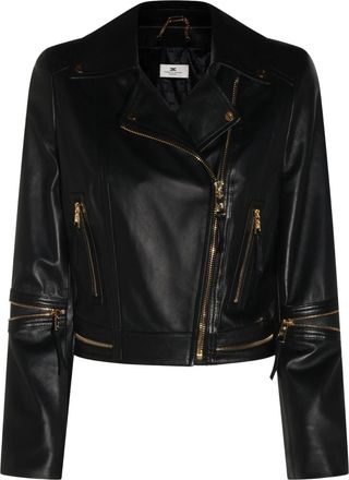 Elisabetta Franchi Cropped Leather Jacket With Asymmetrical Closure And Gold-Tone Hardware