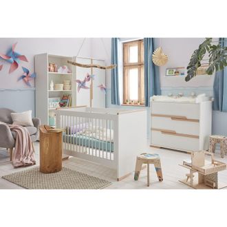 OEM Chambre Compl&egrave;te Lit B&eacute;b&eacute; &Eacute;volutif - Commode &Agrave; Langer - Armoire Pinio Snap Blanc Et Bois