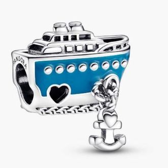 Pandora Cruise Ship Sterling Silver Charm With Blue Enamel