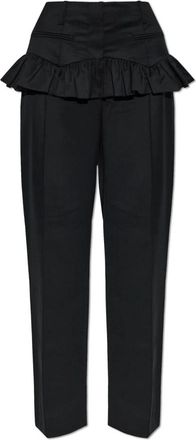 Ganni Gekreukte broek - Dames - Wijde Broeken - Zwart - XS - Wol - Broeken