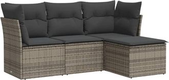 vidaXL Set De Sof&aacute;s De Jard&iacute;n 4 Pzas Y Cojines Rat&aacute;n Sint&eacute;tico Gris Vidaxl