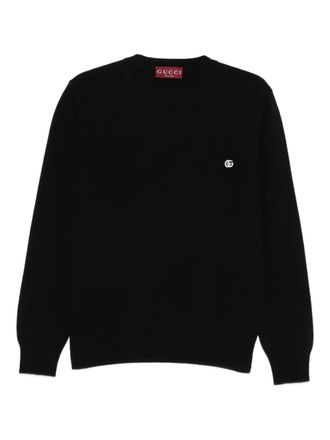 Gucci logo-plaque crew-neck sweater - men - Polyester/Wool/Cashmere - S - Black