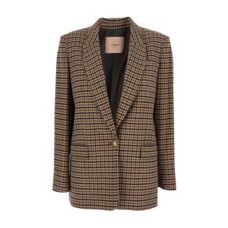 Twinset Jassen, Dames, Beige, S, Wol, Wollen Blazer met Ruitpatroon