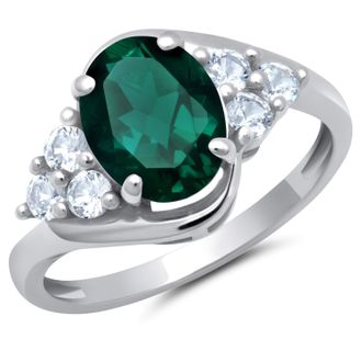 MAX + STONE 10k Yellow or White Gold Oval Cut Gemstone Sunburst Halo Ring