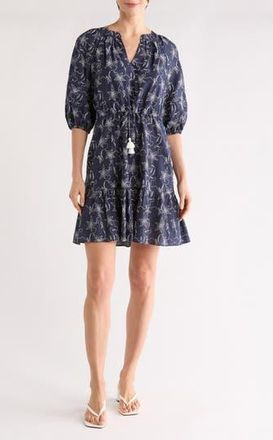 Vince Camuto Novelty Floral Balloon Sleeve Woven Dress in Navy at Nordstrom Rack, Size 12