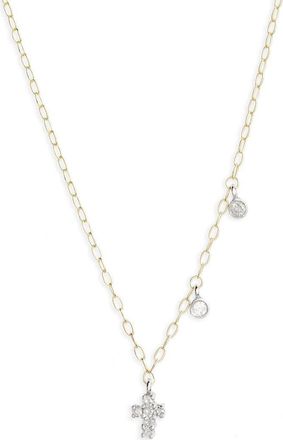 Meira T Diamond Cross Pendant Necklace in Yellow Gold at Nordstrom, Size 18