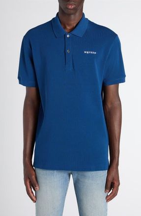 Alexander McQueen Embroidered Logo Cotton Piqu&eacute; Polo in Royal Blue at Nordstrom, Size Xx-Large