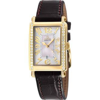 Gevril Group Ave of Americas Mini Diamond Croc Embossed Leather Strap Watch, 25mm x 32mm - 0.75 ctw in Black at Nordstrom Rack