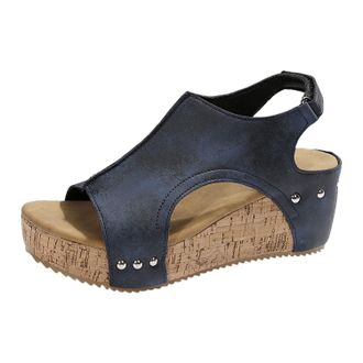 Corkys Womens Carley Studded Slingback Wedge In Navy