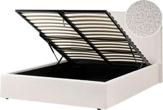 Beliani Ottoman Bed Off-White Boucle Upholstery EU Double Size Tufted Headboard Storage Function VION