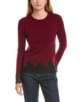 Sofiacashmere Sofiacashmere Lace Inset Hem Wool & Cashmere-Blend Sweater