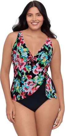 Trimshaper Vera Side-Tie One-Piece Control Swimsuit in Blooming Beauty at Nordstrom, Size 16