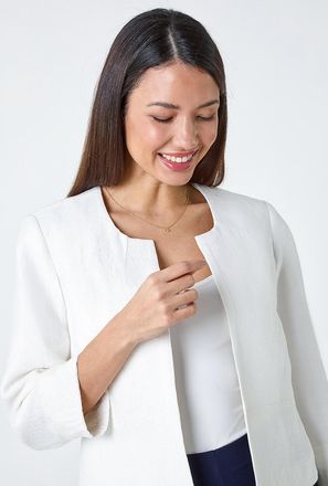 Roman 3/4 Sleeve Pleated Textured Cropped Jacket
