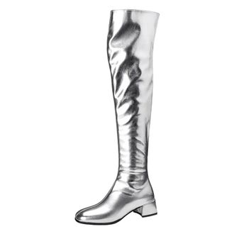 Generic Womens Elegant Over The Knee Boots Round Toe Medium Chunky Heel With Functional Side Zipper Thigh High Footwear