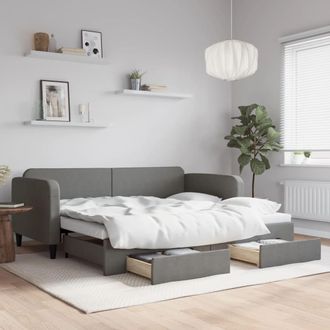 vidaXL Sof&aacute; Cama Nido Con Cajones Tela Gris Oscuro 90x190 Cm Vidaxl