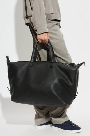 Brioni Leather Travel Bag, Mens, Grey
