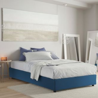 Dmora Dmora - Cama Matrimonial Dbard, Cama Contenedor Con Revestimiento De Tela, 100% Made In Italy, Apertura Frontal, Adecuado Para Colch&oacute;n Cm 140x200, Azu