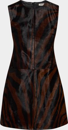 SIMKHAI Sonoma Zebra-Striped Leather Mini Dress