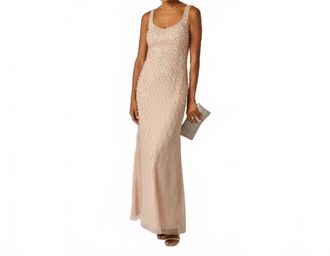 Adrianna Papell Diamond Beaded Mermaid Gown In Shell