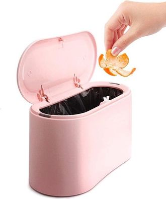 No Brand Mini Papelera De Pl&aacute;stico Para Encimera O Escritorio, Ideal Para Ba&ntilde;o, Coche Y Oficina, Color Rosa