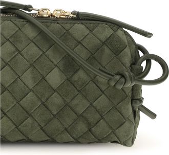 Bottega Veneta Womens Shoulder Bag Mini Loop Green Tweed-Gold Calf Leather Make Up Tweed/gold