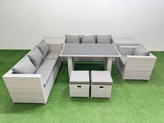 Fimous Patio Garden Furniture Sets with 2 Side Tables 2 Small Stool in Light Grey