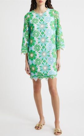 Lilly Pulitzer Jouri Metallic Floral Lace Shift Dress in Putting Green Sunshine at Nordstrom, Size 10