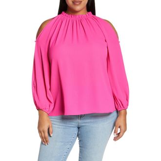 Vince Camuto Cold Shoulder Crepe Blouse in Hot Pink at Nordstrom, Size 2X