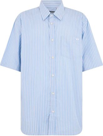 Diesel Overhemd met korte mouwen - Heren - Overhemden - Blauw - Maat: 2XL Katoen