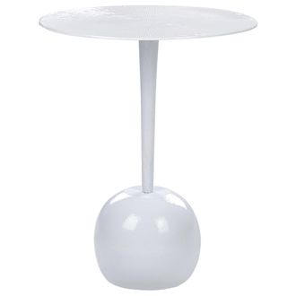 Beliani Mesa Auxiliar De Metal Blanco 40 Cm Tablero Tallado Sala De Estar Recibidor Eucla