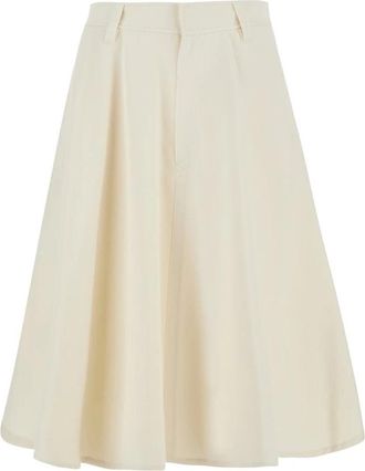 Brunello Cucinelli Gekreukelde A-lijn Midi Rok - Dames - Midirokken - Beige - M - Katoen - Rokken