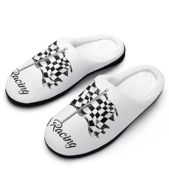 Generic Racing Flags Funny Mens Slippers Cotton Warm House Shoes Memory Foam Sandals Print Size 7-14