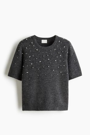 H&M Feinstrickpullover mit Strassverzierungen - Dunkelgraumeliert