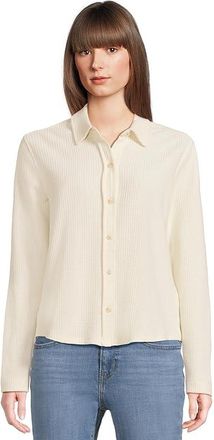 Lilla P Collared Button Down Womens Clothing Ecru : SM, Cotton/Modal/Polyester