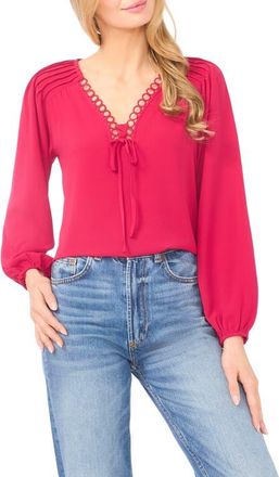 CeCe by Cynthia Steffe Circle Trim Pintuck Top in Rose Cerise at Nordstrom, Size X-Large
