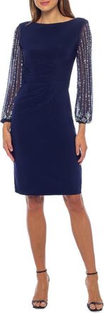 Marina Rossini Crystal Embellished Long Sleeve Sheath Dress in Navy at Nordstrom Rack, Size 10
