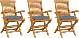 vidaXL Vidaxl - Sillas De Jard&iacute;n 3 Uds Madera Maciza De Teca Con Cojines Grises