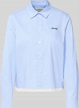 Oui Regular Fit Bluse mit Label-Stitching und Spitze in Blau, Gr&ouml;&szlig;e 34