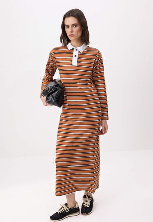 Trendyol Modest Dames Meerkleurig Gestreept Maxi Lang Casual A-lijn Modest Jurken