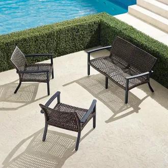 Frontgate Isola 3-pc. Loveseat Set in Black Aluminum & Black Walnut Wicker - Frontgate