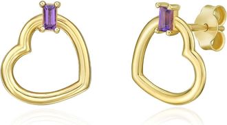The Lovery Baguette Amethyst Open Heart Earrings