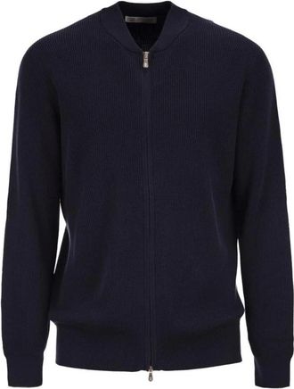 Brunello Cucinelli Ribbed Zip-Up Vest - Heren - Vesten - Blauw - XL - Katoen - Truien & Vesten