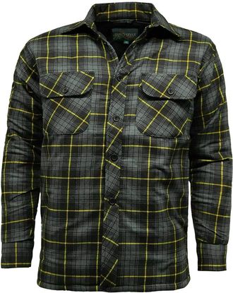 Generic Mens Thick Lumberjack Check Button Padded Quilted Lined Warm Shirt Jacket M-2XL (Charcoal-Yellow, UK Size Large)