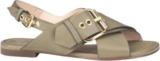 AGL Zomer Criss Cross Sandaal - Dames - Sandalen - Groen - 37 EU - Leer - Schoenen