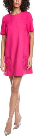 Oscar De La Renta Floral Detail Wool-Blend Shift Dress