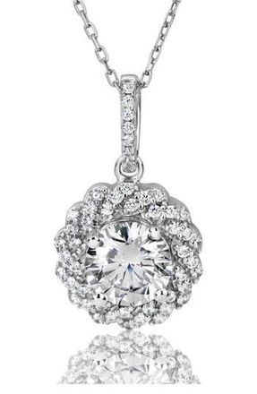 Suzy Levian Sterling Silver Pav&eacute; CZ Halo Pendant Necklace in Metallic Silver at Nordstrom Rack, Size No Size