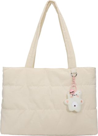 Generic Cymwer Women Quilted Tote Bag Large Shoulder Bag Work Bag for Travel Work (Beige)