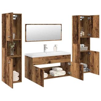 Berkfield Home 5 Piece Bathroom Furniture Set Old Wood Engineered Wood in Brown